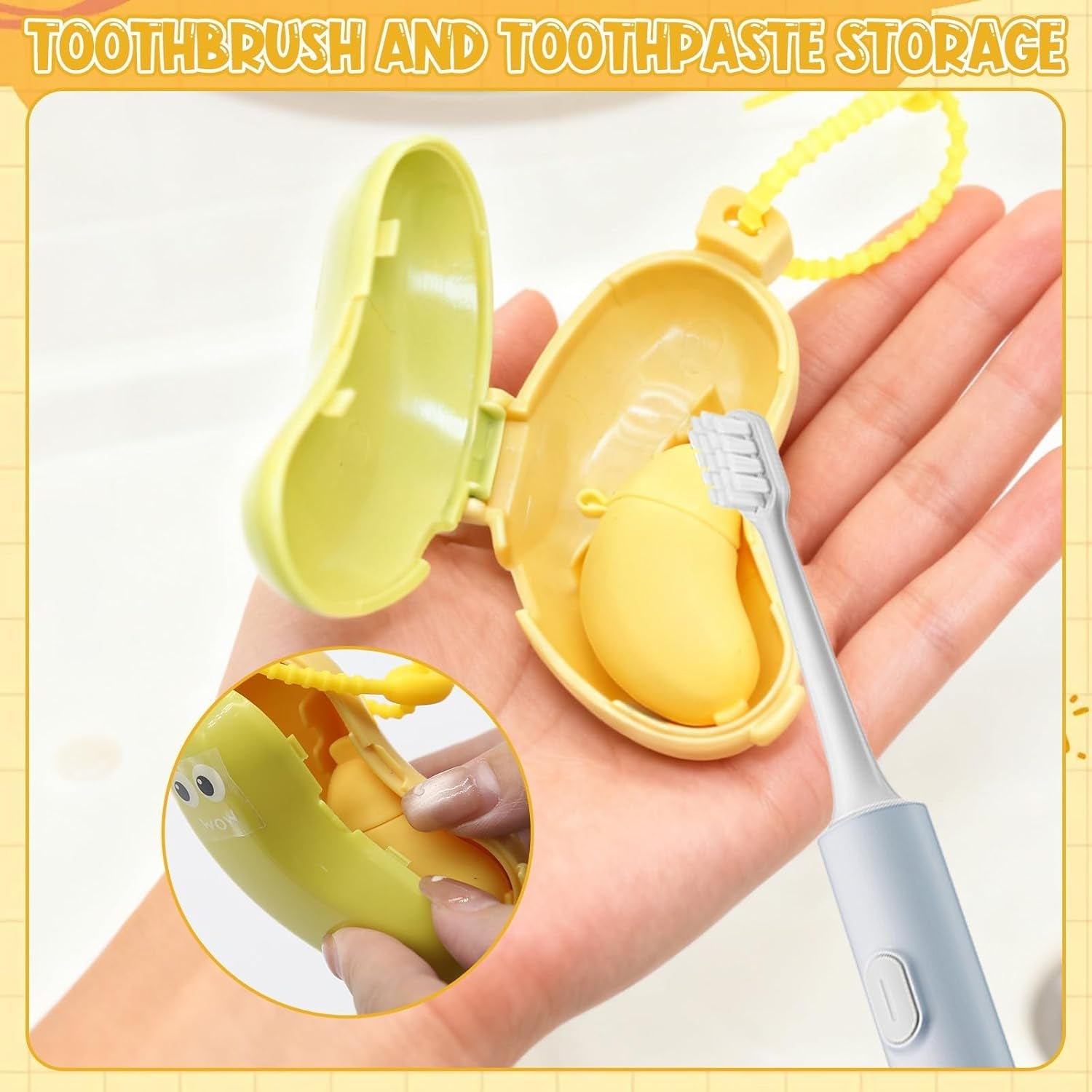 4Pcs Banana Toothbrush Set Includes Yellow Cyan, Portable Banana Toothbrush Holder with Toothpaste Dispenser, Home Goods Suitable for Home Use or Travel