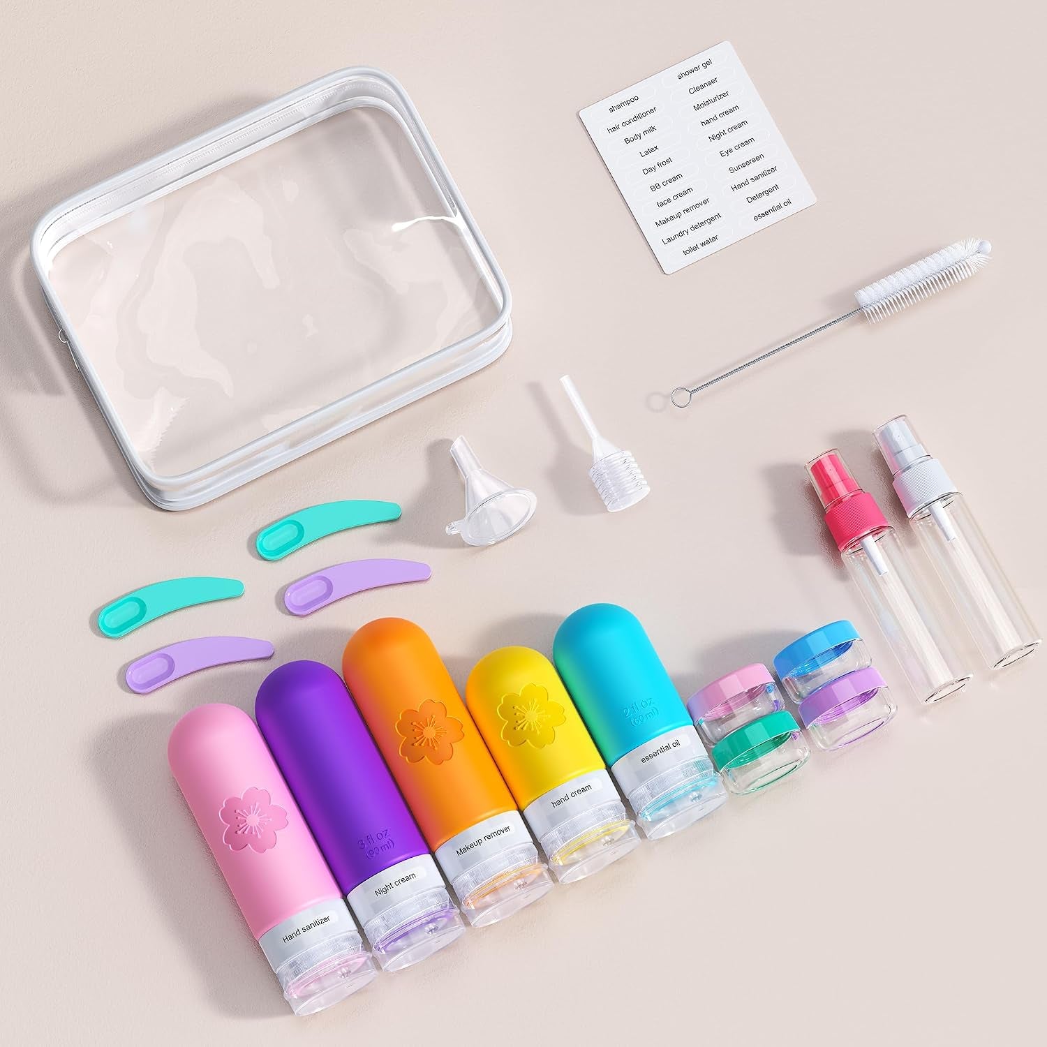 20Pack Travel Bottles for Toiletries, TSA Approved Travel Bottles Silicone Travel Size Containers, Travel Essentials Leak Proof Refillable Liquid, Shampoo and Conditioner Travel Toiletry Bottles