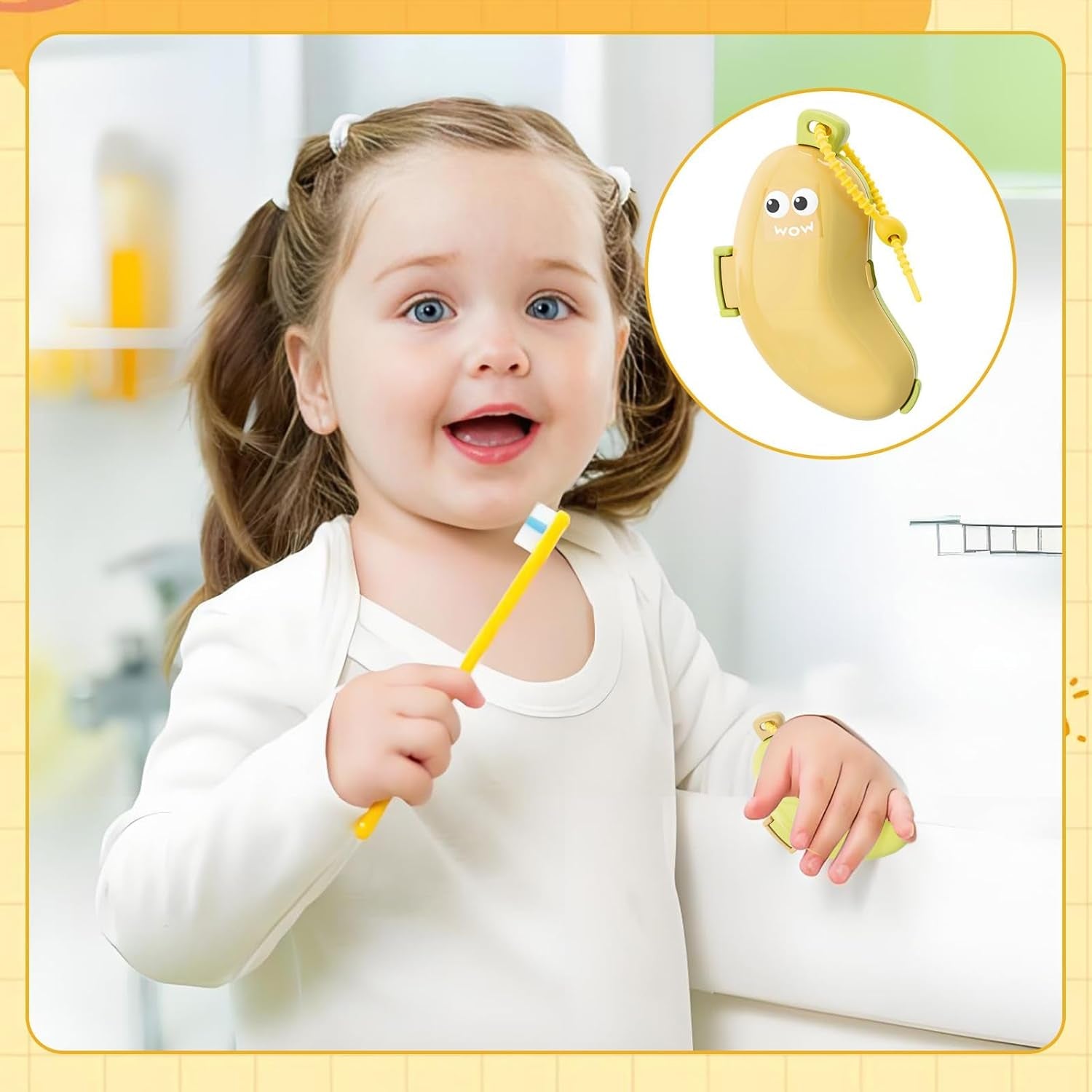 4Pcs Banana Toothbrush Set Includes Yellow Cyan, Portable Banana Toothbrush Holder with Toothpaste Dispenser, Home Goods Suitable for Home Use or Travel